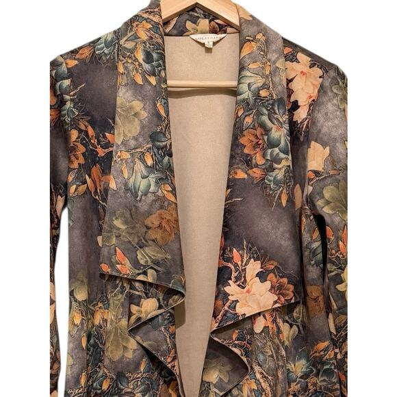 Solitaire by Ravi Khosla Floral Faux Suede Waterfall Drape Jacket Boho S - Picture 5 of 7
